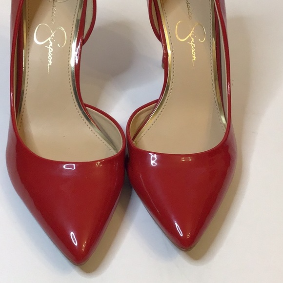 JESSICA SIMPSON WOMEN STUNNING RED PATENT POINTY TOE HEEL SZ 9M - Picture 5 of 12